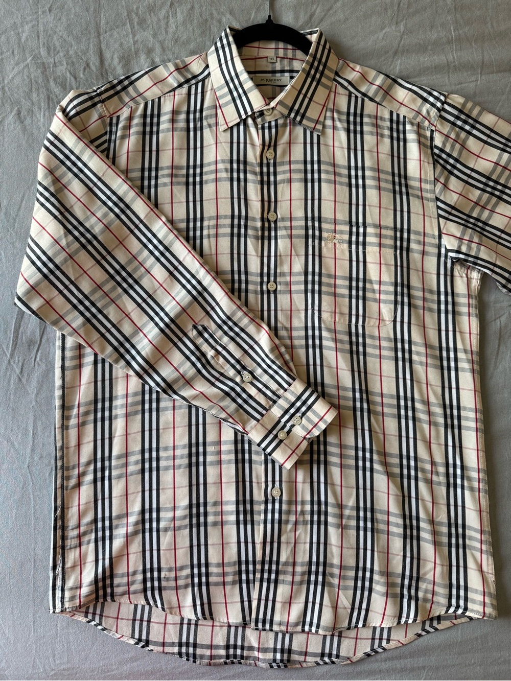 Classic Burberry Plaid Long-Sleeve Button-Down Shirt - Beige/Black/Red